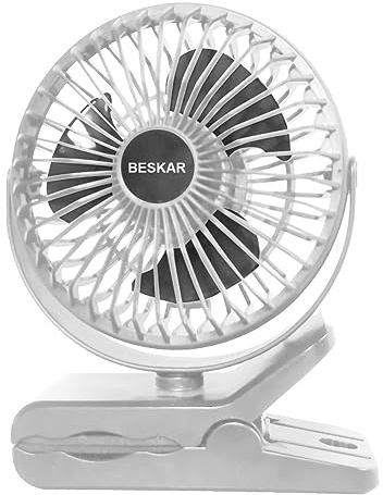 BESKAR Small Clip on Fan, 3 Speeds USB Fans with Strong Airflow, Clip & Desk Fans USB Plug in with Sturdy Clamp - Ultra Quiet operation for Office Dorm Bedroom Stroller
