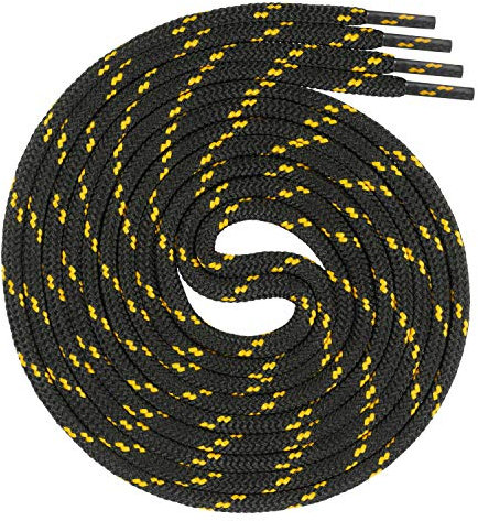 Swissly runde schwarz gelbe Schnürsenkel für Arbeitsschuhe und Trekkingschuhe aus 100% Polyester, Farbe: schwarz gelb, Länge: 140cm