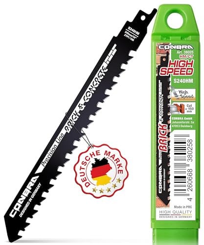 CONBRA® Säbelsägeblatt (1x S240HM mit Kunststoffhülse, 240 mm) - Schnittiefe <150 mm - kompatibel mit Säbelsäge Bosch PFZ 500 E, GSA 18V-LI C, S 1531 L, Makita, Parkside & weiteren Marken