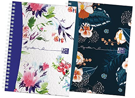 Oxford A5 Hardback Notebook, Pack of 2 | Thick, White, Ruled Paper, Margin, 140 Pages, Botanics Design