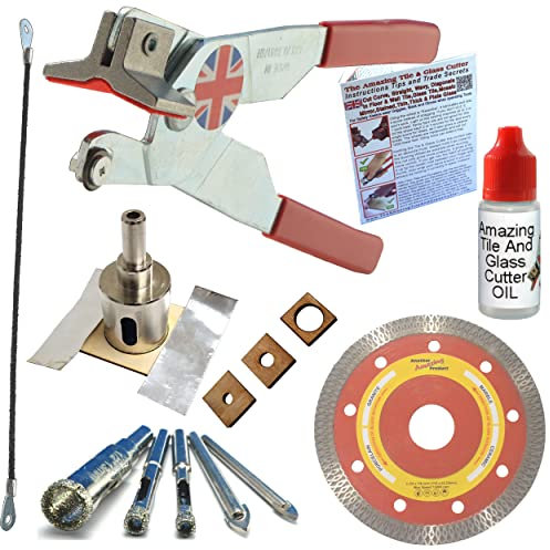 Tile Cutter for Ceramic Tiles Kit 3 Porcelain Tile Drill Bits Tile Drills Diamond Hole Saw Tile with Guides Round Hacksaw Blade for Notching Tile Saw Grinder Blade for Cutting Out Electrical Sockets