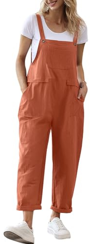 YESNO Women's Dungarees Loose Casual Plus Size Lightweight Sleeveless Overall Long Jumpsuit Playsuit Trousers Pants Dungarees (S PV9UK Rust)