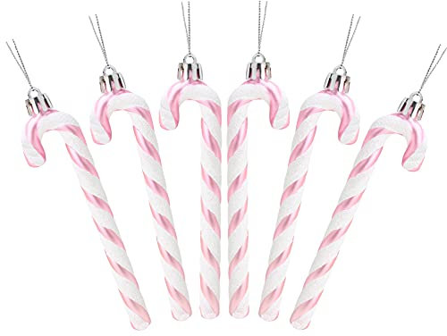 Christmas Concepts® Pack Of 6-13cm Glitter Candy Cane Christmas Tree Decorations (Baby Pink)