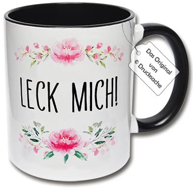 Kaffeetasse Büro, lustige Tasse mit Spruch Leck mich! Geschenkidee für Kollegen Büro (Schwarz-Weiß)