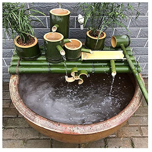 Laghetto in bambù a tre livelli e fontana da giardino, decorazioni in bambù per interni/esterni, ornamenti per fontane da giardino zen