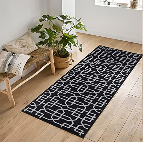 Serdim Rugs Rutschfester Siam Gitter-Design, für Küche und Flur, Allzweck-Teppiche, Schwarz, 80 x 300 cm