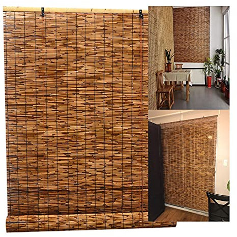 Retro Carbonization Natural Schilf Vorhang,Bambus Rollo Bambus Raffrollo Handgewebt Atmungsaktiv Schatten Sonnenschutz Wand Hauptdekorationen,FüR Garten Terrasse 40x100cm/15.7x39.3in