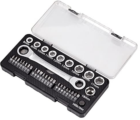 LEONTOOL Juego de 36 llaves de trinquete de 8.5 pulgadas, juego de llaves combinadas de trinquete métricas de liberación rápida