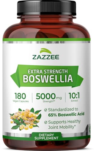 Zazzee Extra Strength Boswellia 10:1 Extract, 65% Boswellic Acid, 180 Vegan Capsules, 6 Month Supply, Boswellia Serrata, Joint Comfort, Mobility & Flexibility Support, Non-GMO, Made in the USA