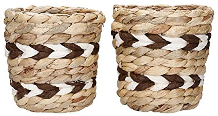 KitchenCraft Maceta para jacintos de agua, Juego de 2 macetas para plantas de interior, Maceta tejida natural con diseño de rayas, 11,5 x 11,5 x 11cm