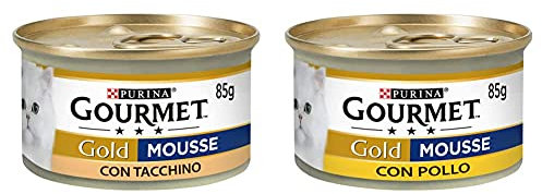 Purina Gourmet Gold Feuchtigkeit Katzen-Mousse mit Truthahn, 24 Dosen à 85 g, 24 x 85 g & Katzennahrung, Mousse mit Huhn, Packung mit 24 Dosen mit jeweils 85 g