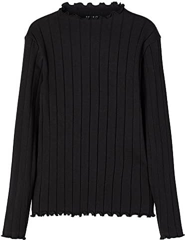 NAME IT Nkfnoline LS Slim Top Noos Maglietta a Maniche Lunghe, Nero, 134-140 Bambina