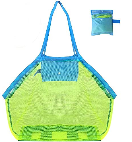 Red Juguetes Playa Hillylolly verde Bolsa Malla Playa Juguetes, Bolsa Playa Juguetes Malla, Bolsa Playa Arena Juguetes, Bolsa Red Playa perfecta para unas Vacaciones en la Playa (Sin Botones)