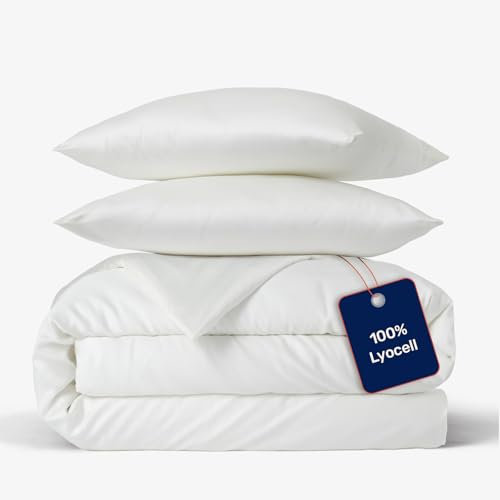twenty:three Lyocell Bettwäsche (1x) 240x220 + (2X) 40x80 Pure White - 100% Tencel - Gewonnen aus Eukalyptus - Hochwertig - Nachhaltig - Atmungsaktiv - Luxus - Hypoallergen