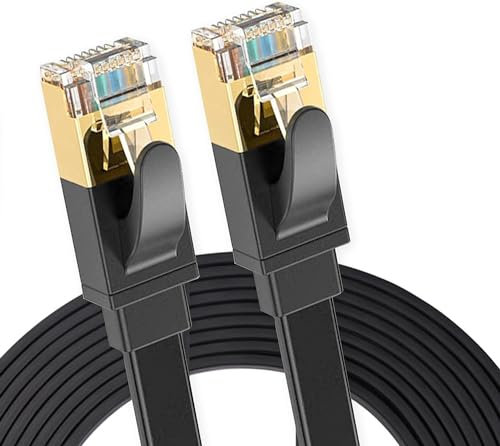 Elfcam® - Cat 8 Ethernet Cable High-Speed Flat Gigabit RJ45 LAN Patch Cord with 30AWG 40Gbps 2000Mhz/s FTP POE Compatible with Internet, Router, Modem, Smart TV, PC & Laptop PS5 PS4 Switch Modem (3M)