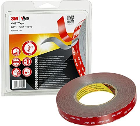 3M Schaumstoff-Klebeband doppelseitig, Grau, Stärke 1.1mm, 19mm x 11m