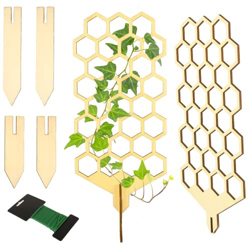Rankgitter aus Holz für Kletterpflanzen im Innen- und Außenbereich – modernes Wabenspalier für kleine Pflanzen – Stabilisierende Pflanzenstütze für Zimmerpflanzen – kleines Rankgitter für Topfpflanzen