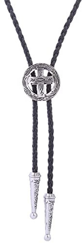 DELIGUO Bolotie Für Herren – Western-Cowboy-Kreuz, Runder Anhänger, Vintage-Hemdkette, Herren- Und Damenanzug, Hemd-Accessoires, Smoking, All-Match-Stil, Halskette, Antikes Silber, Einheitsgröße