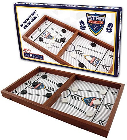 Fast Sling Puck XL Tischhockey aus Holz EIN Perfektes Interaktives Familienspiel Kindergeschenk Katapult Brettspiele für Indoor Sling Puck Großes Spiel