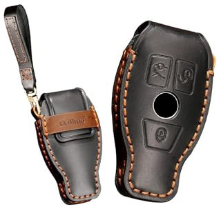 KUNIO Autoschlüssel Schutzhülle Passt für Mercedes Benz A B C E S G R Klass AMG CLA GLC GLA GLK CLK GLE SLK GLS W204 W211 W164 Leder Schlüsselhülle Schlüsselcover Schlüsselanhänger Schwarz