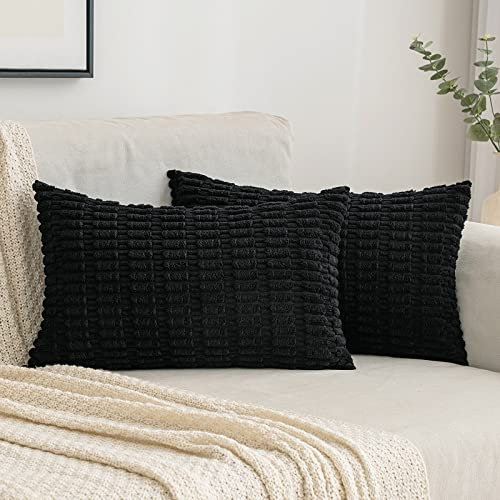 EMEMA Kordsamt Kissenbezüge Dekorative Sofakissen Moderne Kissenhüllen 40x60 cm Dekokissen Weicher Zierkissenbezug für Wohnzimmer Sofa Schlafzimmer 2er Set Schwarz