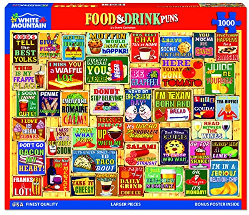 White Mountain 1000 Piece Jigsaw Puzzle Fun Sayings, Food & Drink Puns | Large Pieces, Gift for Adults and Family, 24x30 in, Collage
