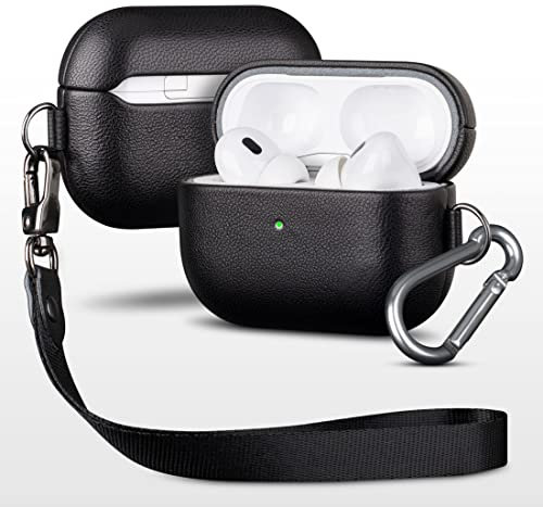 Haobobro [Soft-Touch Series] AirPods Pro Hülle mit Tragebandschlaufe - AirPods Pro 1. Generation Leder Hülle Ledercase - AirPods Pro Schutzhülle Lederhülle - AirPods Pro Leather Case Cover - Schwarz