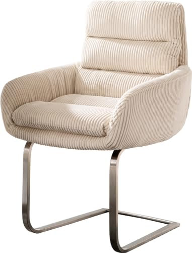 Schwingstuhl Abelia-Flex mit Armlehnen Freischwinger flach Edelstahl Cord Beige