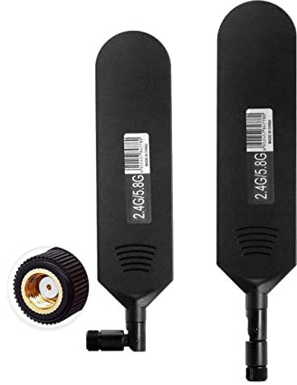 Vecys Dual Band WiFi 2.4GHz 5.8GHz Antena 18dBi Alta Ganancia Omnidireccional Pegamento Stick Antena RP SMA Conector Macho Antena para WiFi Router Tarjeta de Red Inalámbrica (Negro, 2 PCS)