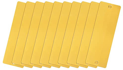 QUARKZMAN 10 Stück Leere Metall Karten 45x15x0.3mm, Gold Metallkarte Aluminium Platte mit 2 Loch 3mm Durchmesser für Klingelschild Visitenkarten Namensschilder Briefkasten Türschilder