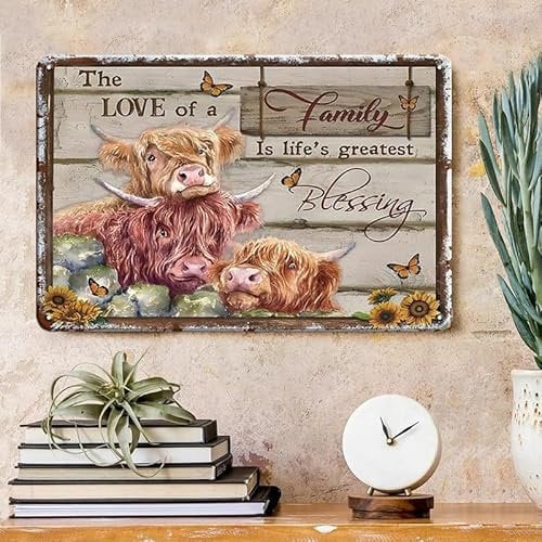 ASBWUO Highland Cow Metal Sign - Rustic Farm Decor, 12x8 Inches