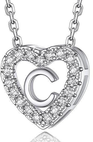 MomentWish Kette mit Buchstaben, Halskette Damen Silber 925 Moissanit Diamant für Frauen Schmuck mit Anhänger Buchstabe C