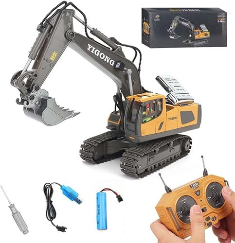 Ezweiji Tracteur telecommandé, RC Bulldozer télécommandé Pelleteuse télécommandée Pelleteuse 1:20 Enfant Engin de Chantier telecommande, avec lumière et Effets sonores