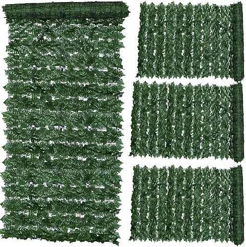 Artificial Ivy Privacy Fence Screen, Artificial Faux Ivy Hedge Leaf and Vine Privacy Fence Wall Screen,4pc Decorative Faux Ivy Greenery Fencing Panel Artificial Hedges Screen for Balcony Patio Outdoor