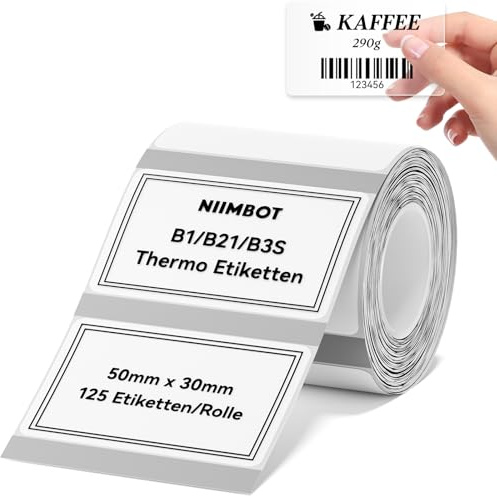 NIIMBOT Thermo Etiketten Selbstklebend, B1/B21/B3S Etikettenband Papier für Schule, Zuhause, Büro, Kleine Unternehmen (Klar-Rechteck-50 x 30mm)