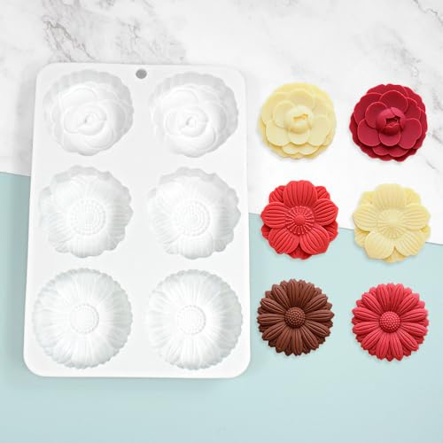 Silikonform mit 6 Gliedern, Blumenform, Mondkuchen, Mousse-Kuchen, französische Dessert-Backformen, Gelee-Puddingformen (MCM-453)