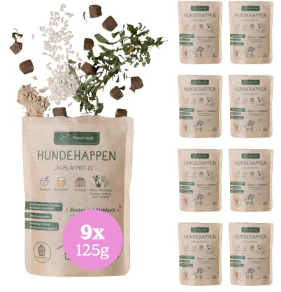 Hunderunde – Hundehappen Schlafmütze 9×125g – vegane Hundeleckerli mit Hanf, Baldrian & Kamille – reich an B-Vitaminen – glutenfrei & beruhigend – ideal für Sensible Hunde – entspannende Hundesnacks