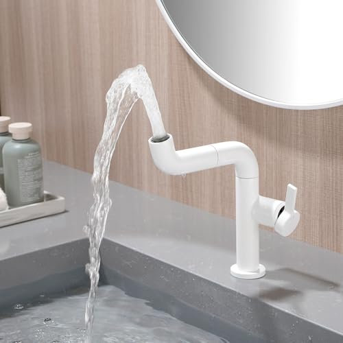 BEITH Wasserhahn Bad 720 Grad Drehbar, BF0109 Waschtischarmatur Elefantennasenform, 2x360° Schwenkarm Universal, Moderner Luxus Bad Mischbatterie, Griff in Form Eines Elefantenschwanzes, 59A Messing
