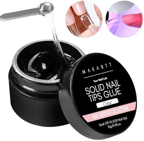 Makartt Fester Gel Nagelkleber Klar - 15ml Nail Glue Gel für Kunstnägel Extra Stark Nageltips Solid Nagel Kleber UV Antihaft-Hände, Clear