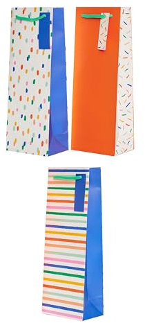 UK Greetings | Multipack of 3 Bottle Bags for Him/Her/Friend | Party/Gift Bag | Birthdays/Thank You Teacher/Weddings | Colourful Designs | 13.3 x 32.7 x 8.3 cm