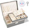 Jewellery Box, 2 Layer Jewellery Organiser with Lock, Jewellery Box for Women with Removable Tray, Earring Box for Necklace Earrings Rings Bracelets (Grey)