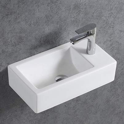 BERNSTEIN Wandwaschbecken aus Keramik KW302 - Ideal für Gäste-WCs - 45,5 x 25 x 12 cm - Waschbecken mit Ablagefläche Rechts - 5 Jahre Garantie - Handwaschbecken in Weiß glänzend