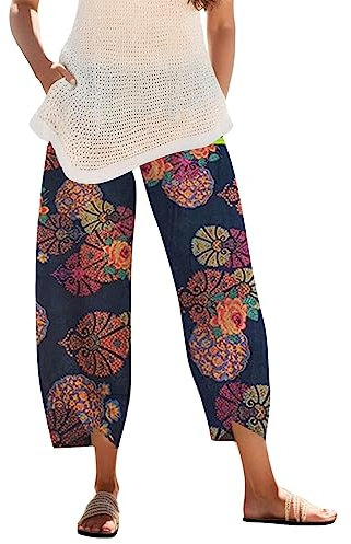 Leinenhose Damen Hose Sommer Musselin Hosen Stoffhose Einfarbig Freizeithose Gerade Geschnitten Hose Sommerhose und Taschen Hose47