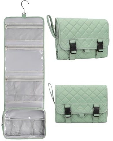 Twofold Travel Hanging Toiletry Bag Travel Kit Shaving Bag Waterproof Large Makeup Bag Wash Bag Makeup Organizer Cosmetic Case for Bathroom Shower, Green