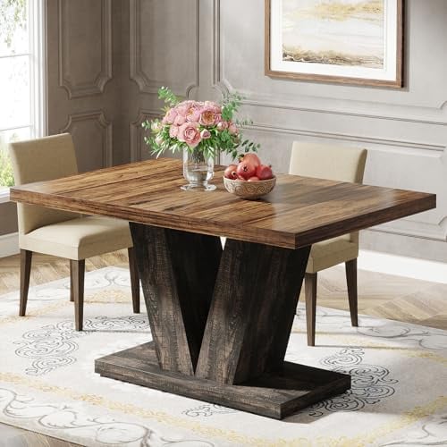 Tribesigns Esstisch für 4 Personen, 120 cm schwarzer Küchentisch mit stabilem Untergestell, Esstisch im Landhausstil für Zuhause, Esszimmer, kleine Räume, schwarz und braun