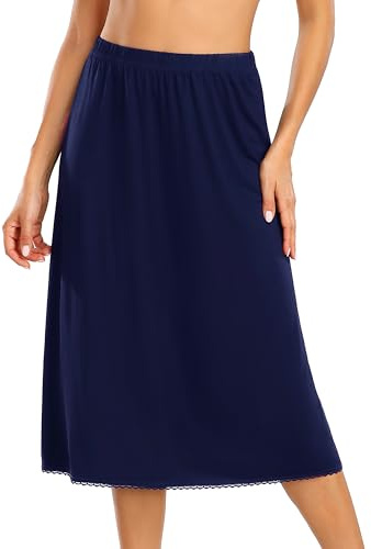 Vlazom Women's Half Slips Elegant Lace Petticoats Soft Modal Waist Slips Long Underskirt for Under Dresses Skirts Size UK 6-24
