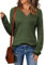 Zeagoo Mujer Suter Invierno Casual Básico Jersey con Cuello de Pico Punto Canalé Manga Larga Pullover Verde Militar S