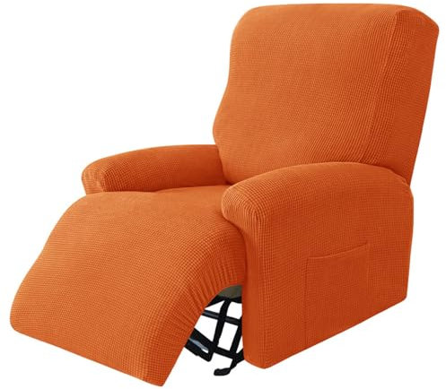 Surwin Sesselschoner für Relaxsessel mit Armlehnen, Stretchhusse für Relaxsessel Anti-Rutsch Fernsehsessel Bezug mit Taschen Sesselbezug Stretch Elastisch (1 Sitzer,12#Orange)