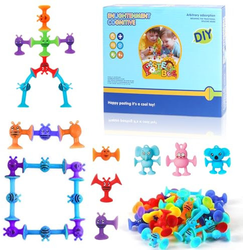 Saugnapf Spielzeug Baby,Badewannenspielzeug Kinder, 30 Stück Montessori Spielzeug ab 3 Jahre,Sensorisches Sauger Silikon Bausteine Spielzeug für 3-8 Jahre Jungen Mädchen