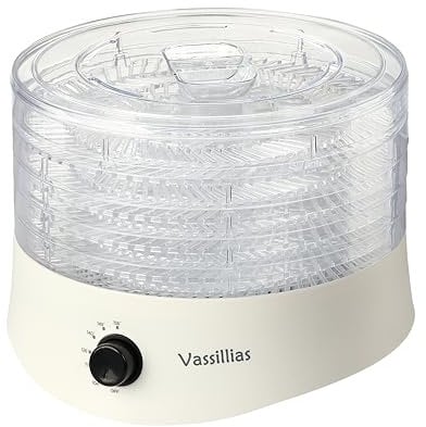 vassillias Dehydrator & Food Dryer - Dehydrator for Healthy Food, Meat, Dried Meat, Fruits, Vegetables, Mushrooms and Herbs, 280W, 70℃, Mini Dryer with 5 Drying Shelves